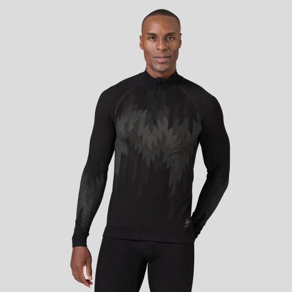 Black Melange Efficient Odlo Base Layers The Kinship Performance Wool Warm Half-Zip Long-Sleeve Men