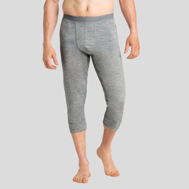 Odlo Grey Melange - Grey Melange The Men's Natural 100% Merino Warm Base Layer 3/4 Pants Practical Base Layers Men