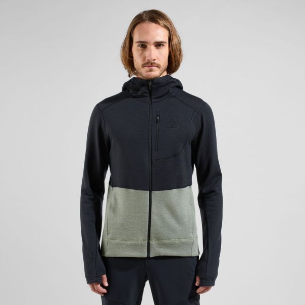 Matte Green - Black Mid Layers & Longsleeves Secure Men The Ascent Performance Wool X-Warm Hoody Odlo